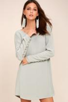 Lulus | Upbeat Chic Light Grey Long Sleeve Shift Dress | Size Large | 100% Polyester
