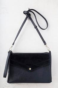 Lulus Set List Black Suede Leather Clutch