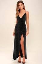 Lulus | Celestial Black And Silver Wrap Maxi Dress | Size X-small