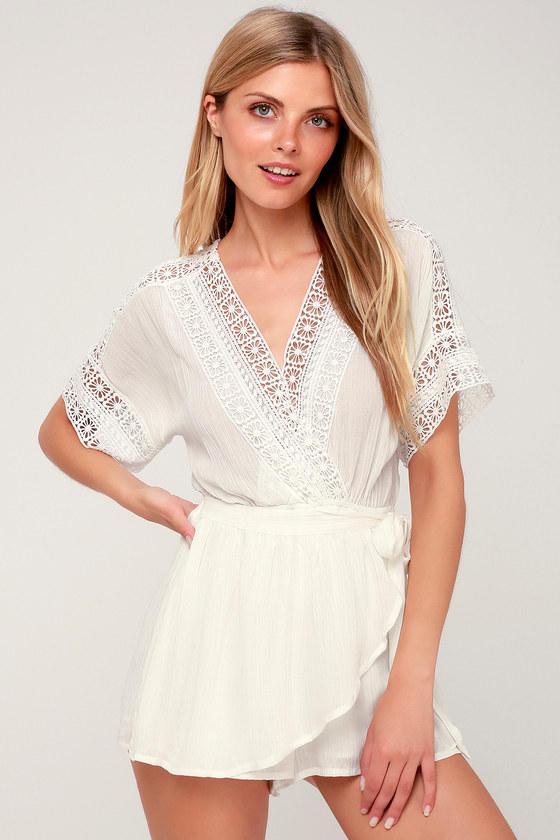 Rylen White Lace Swim Romper Cover-up | Lulus
