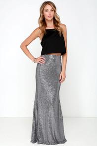 Lulus Effervescent Evening Matte Gunmetal Sequin Maxi Skirt