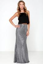 Lulus Effervescent Evening Matte Gunmetal Sequin Maxi Skirt