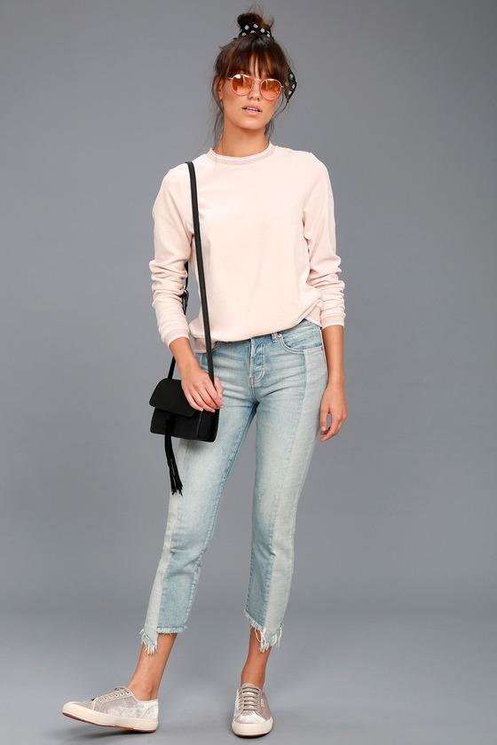 Pistola | So It Seams Light Wash Two-tone Distressed Jeans | Size 24 | Blue | Lulus