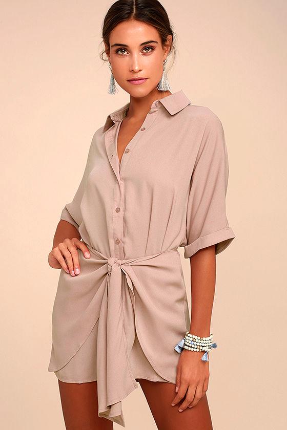 Lulus | Go With The Flow Mauve Shirt Dress | Size Large | Pink | 100% Polyester