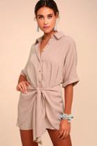 Lulus | Go With The Flow Mauve Shirt Dress | Size Large | Pink | 100% Polyester