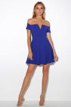 Play The Party Cobalt Blue Off-the-shoulder Skater Dress | Lulus