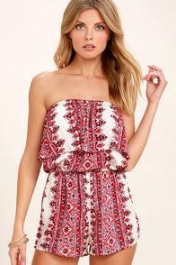 Billabong New Story Red Print Strapless Romper
