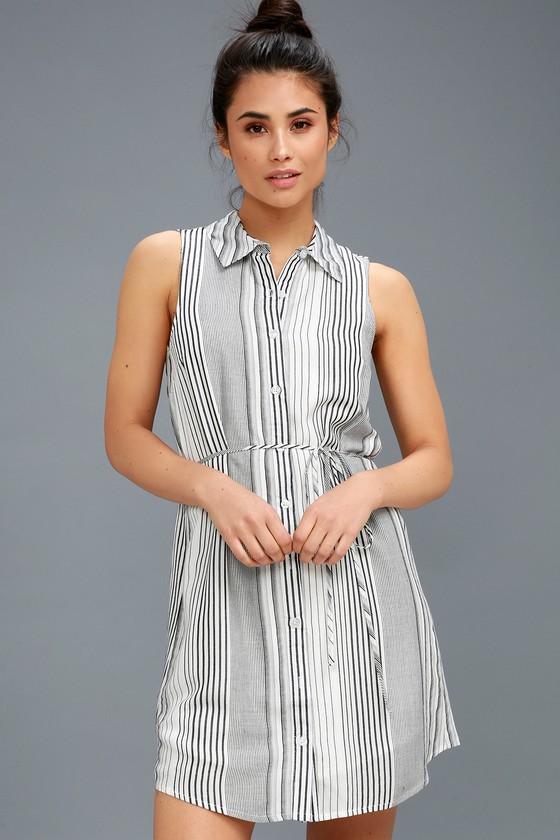Moss Black And White Striped Sleeveless Shirt Dress | Lulus