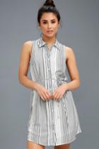 Moss Black And White Striped Sleeveless Shirt Dress | Lulus