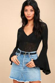 Free People Soo Dramatic Black Long Sleeve Top