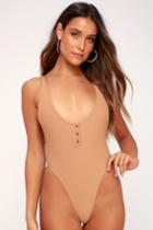 Frankies Bikinis Adele Nude Ribbed High-cut One-piece Swimsuit | Lulus