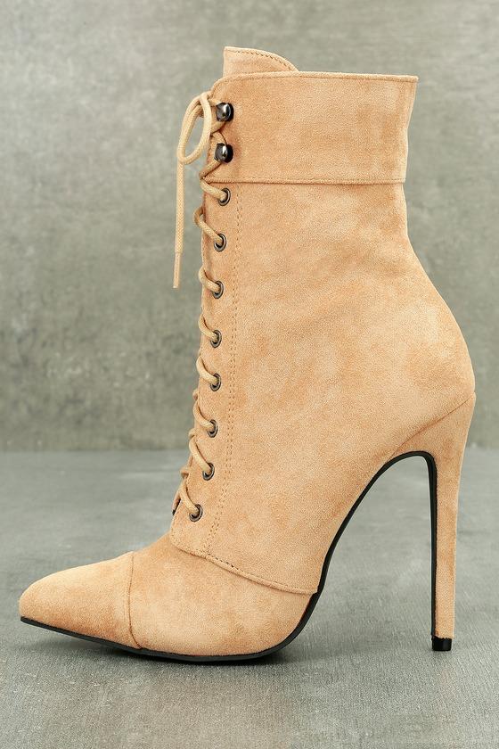 So Me Alasdair Nude Suede Lace-up High Heel Booties | Lulus