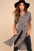 O'neill | Thora Grey Floral Print Button-up Maxi Top | Size Large | Lulus