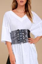 Lulus | Deepest Desire Grey Velvet Lace-up Waist Belt