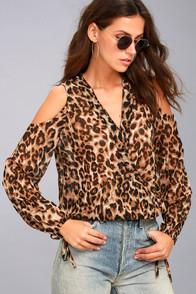 Rd International Animal Instincts Sheer Leopard Print Cold-shoulder Top