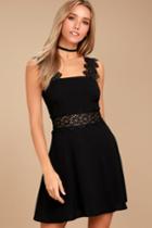 Lulus | Visual Treat Black Lace Skater Dress | Size Large | 100% Polyester