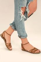 Breckelle's | Zoila Tan Ankle Strap Flat Sandal Heels | Size 8 | Beige | Vegan Friendly | Lulus