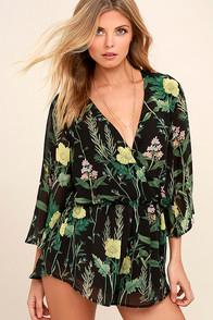Lulus Natural Benefits Black Floral Print Romper