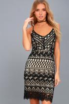Lulus | Enchanted Love Black Lace Bodycon Dress | Size Large | 100% Polyester