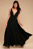 Lulus | True Bliss Black Maxi Dress | Size Large | 100% Polyester