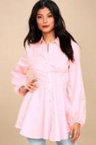 Free People | All The Time Blush Pink Long Sleeve Tunic Top | Size X-small | 100% Cotton | Lulus