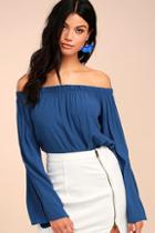 Lulus Campfire Songs Royal Blue Off-the-shoulder Top