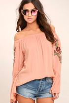 Lulus Piece Of Me Blush Pink Embroidered Off-the-shoulder Top