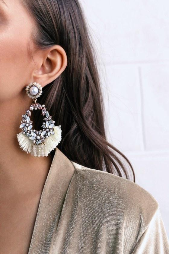 Jana Gold And Iridescent Rhinestone Tassel Earrings | Lulus