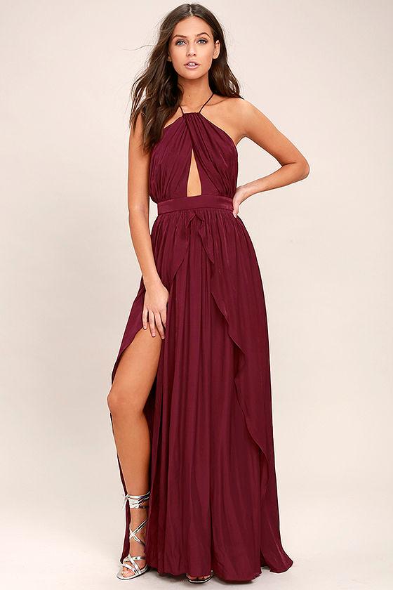 On My Own Burgundy Maxi Dress | Lulus