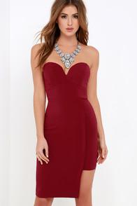 Lulu*s Gazing Fixedly Wine Red Strapless Dress
