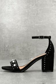 Report Pascal Black Suede Pearl Ankle Strap Heels
