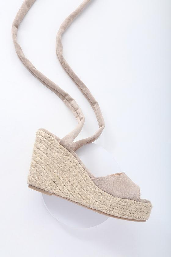 So Me Kaila Taupe Lace-up Espadrille Wedges | Lulus