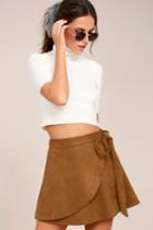 Lulus | Wrap To It Tan Suede Wrap Skirt | Size Large | Brown | 100% Polyester