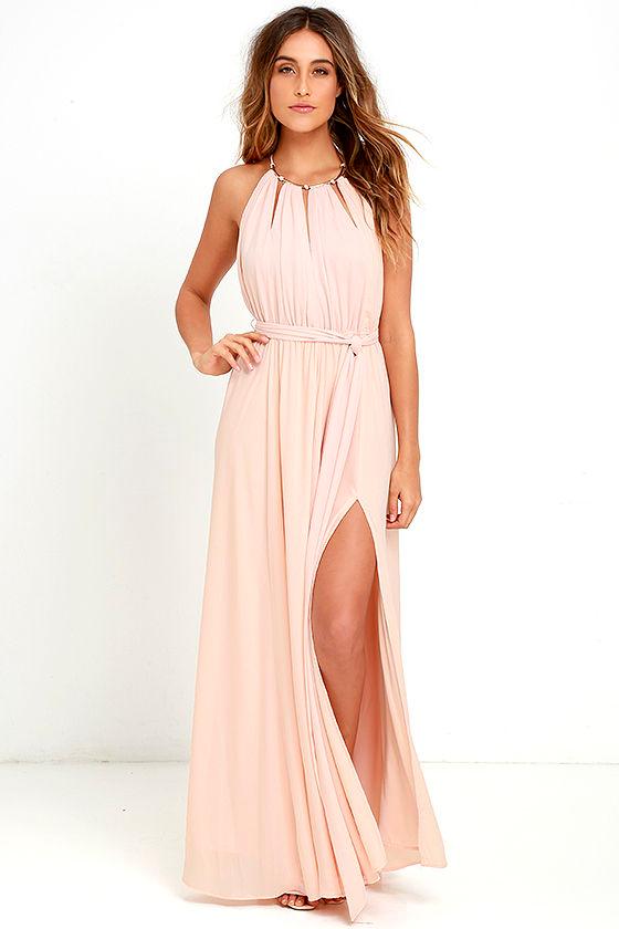 Lulus | Gleam And Glide Blush Pink Maxi Dress | Size Medium | 100% Polyester