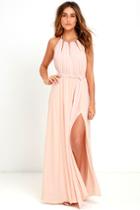 Lulus | Gleam And Glide Blush Pink Maxi Dress | Size Medium | 100% Polyester