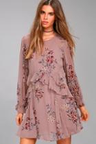 Astr The Label Heather Mauve Floral Print Long Sleeve Dress