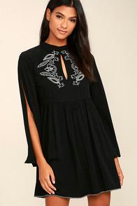 Mink Pink Valley Of The Vine Black Embroidered Dress