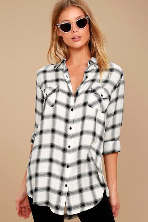 Bb Dakota | Sylvia Black And White Plaid Top | Size Small | 100% Rayon | Lulus