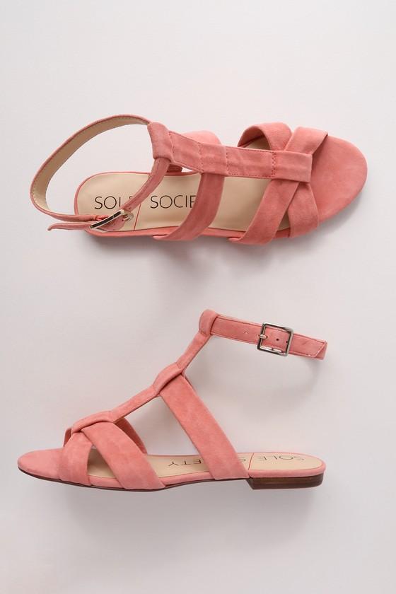 Sole Society Marnee Coral Suede Leather Gladiator Sandal Heels | Lulus