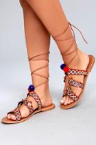 Glamorous Nessa Red Multi Colored Lace-up Sandals
