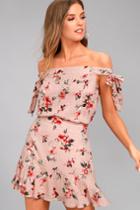 Lost + Wander | Serra Blush Pink Floral Print Skirt | Size Large | 100% Rayon | Lulus