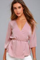 Lulus | Sail The Riviera Mauve Wrap Top | Size X-large | Pink | 100% Polyester
