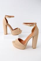 X2b Sassie Nude Nubuck Platform Ankle Strap Heels | Lulus
