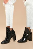 Liliana | Skyla Black Patent Pointed Toe Ankle Booties | Size 10 | Vegan Friendly | Lulus