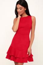 Darla Red Ruffled Asymmetrical Mini Dress | Lulus