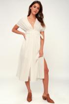 Astr The Label Sierra White And Taupe Striped Midi Dress | Lulus