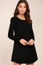 Lulus | Upbeat Chic Black Long Sleeve Shift Dress | Size Large | 100% Polyester
