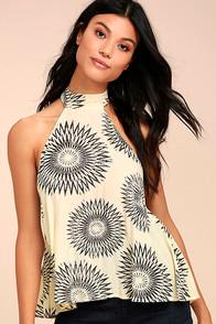 Billabong Moonbud Black And Beige Print Top