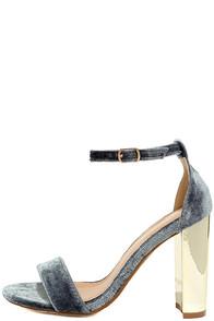 Bella Marie Vera Grey Velvet Ankle Strap Heels