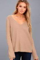 Lulus | Cozy Cutie Blush Knit V-neck Sweater | Size Large | Pink